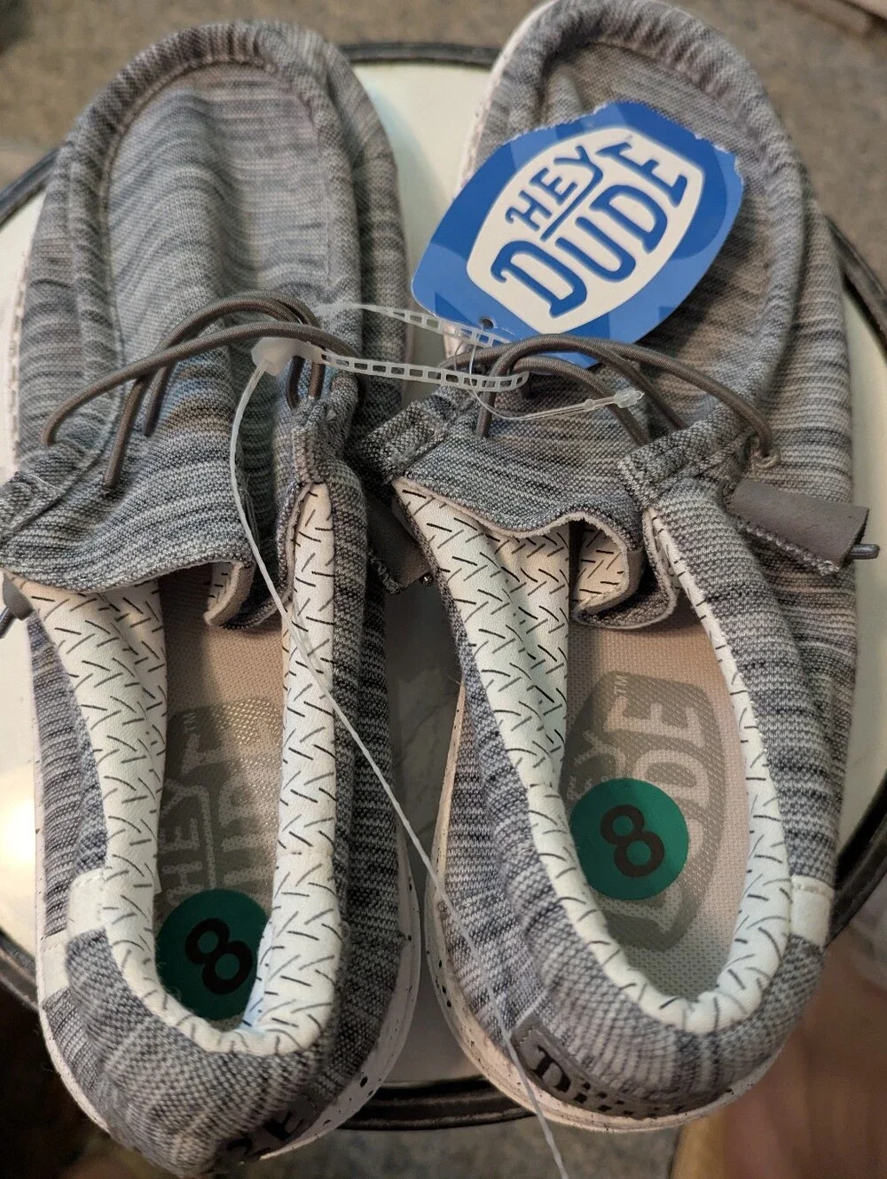 NWT Hey Dude Unisex Grey Striped Canvas Comfort Shoes Mens 7.5 Women's 8.5